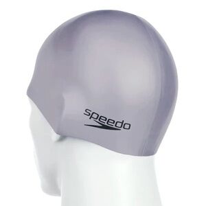 NWT Speedo Adult Solid Silicone Swim Cap in Silver Gray/Black